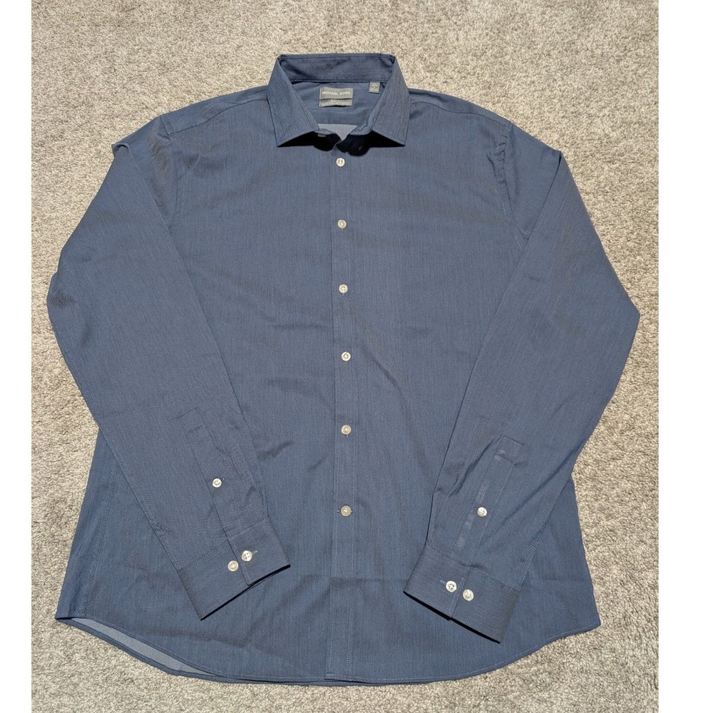 Michael Kors Shirt Mens XL Blue Slim Fit Quick Wicking Stretch Dress Long Sleeve